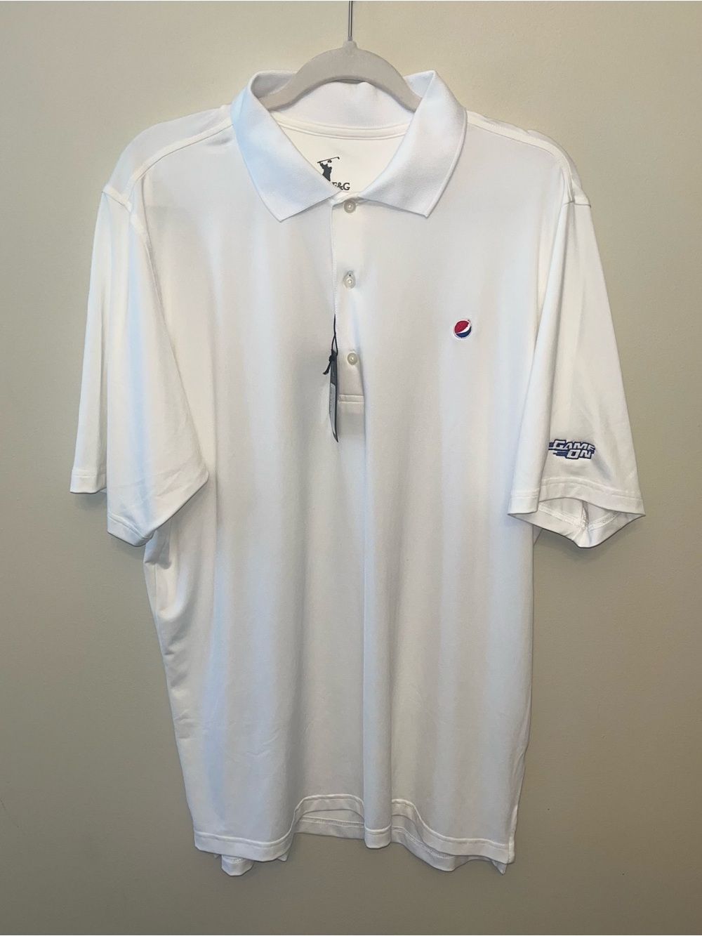 NWT F&G Tech Pepsi Game On Golf Polo Men's Size Large White Short Sleeve